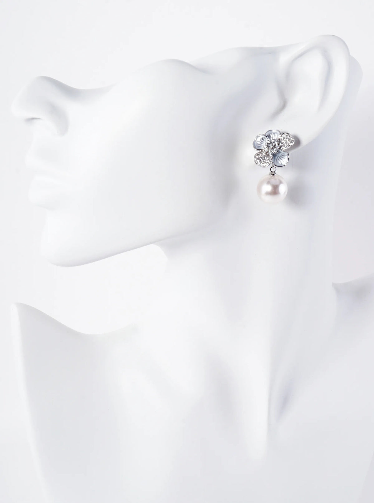 12mm Pearl Drop Pave-Set CZ Flower 14K-Gold-Dipped Post Earrings
