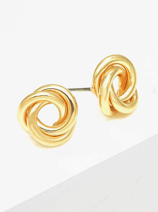 12mm Polished Brass Alloy Cast Love Knot Post Stud Earrings