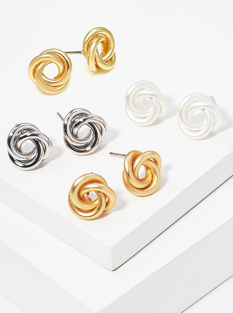 12mm Polished Brass Alloy Cast Love Knot Post Stud Earrings