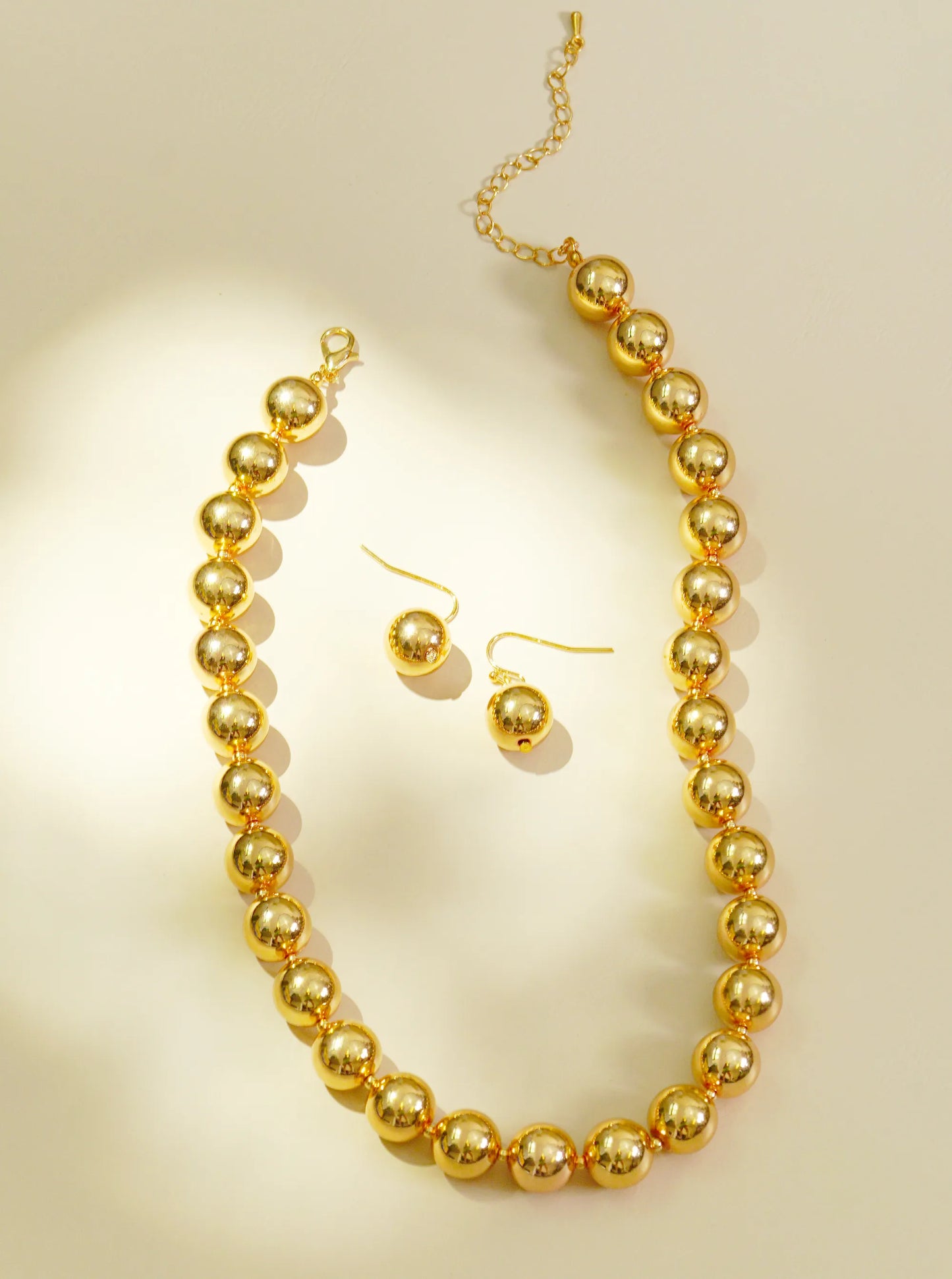 12mm Polished Metallic Ball Chain Necklace With Earrings Set