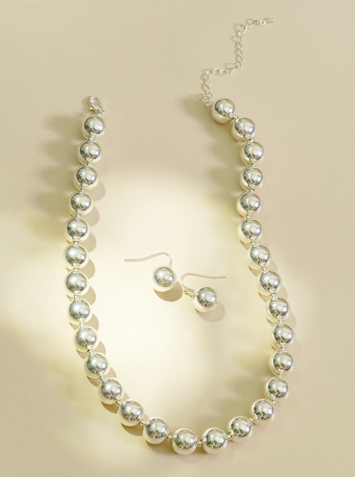 12mm Polished Metallic Ball Chain Necklace With Earrings Set