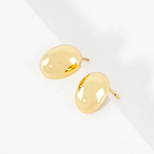 12mm Polished Oval 14K-Gold-Dipped Brass Stud Earrings