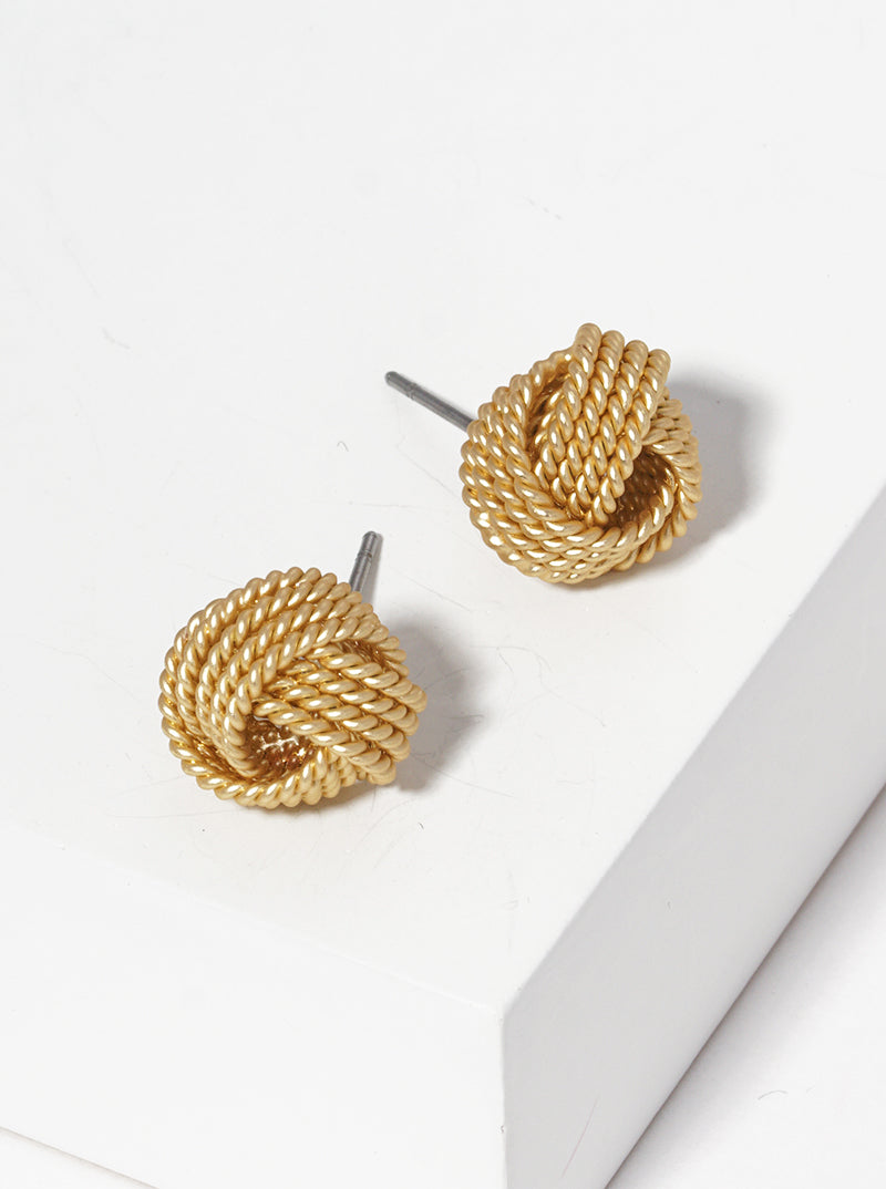 12mm Rope Shaped Brass Love Knot Post Stud Earrings