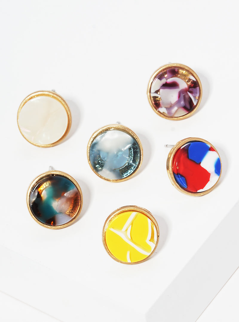 12mm Round-Shaped Acetate Button Stud Earrings