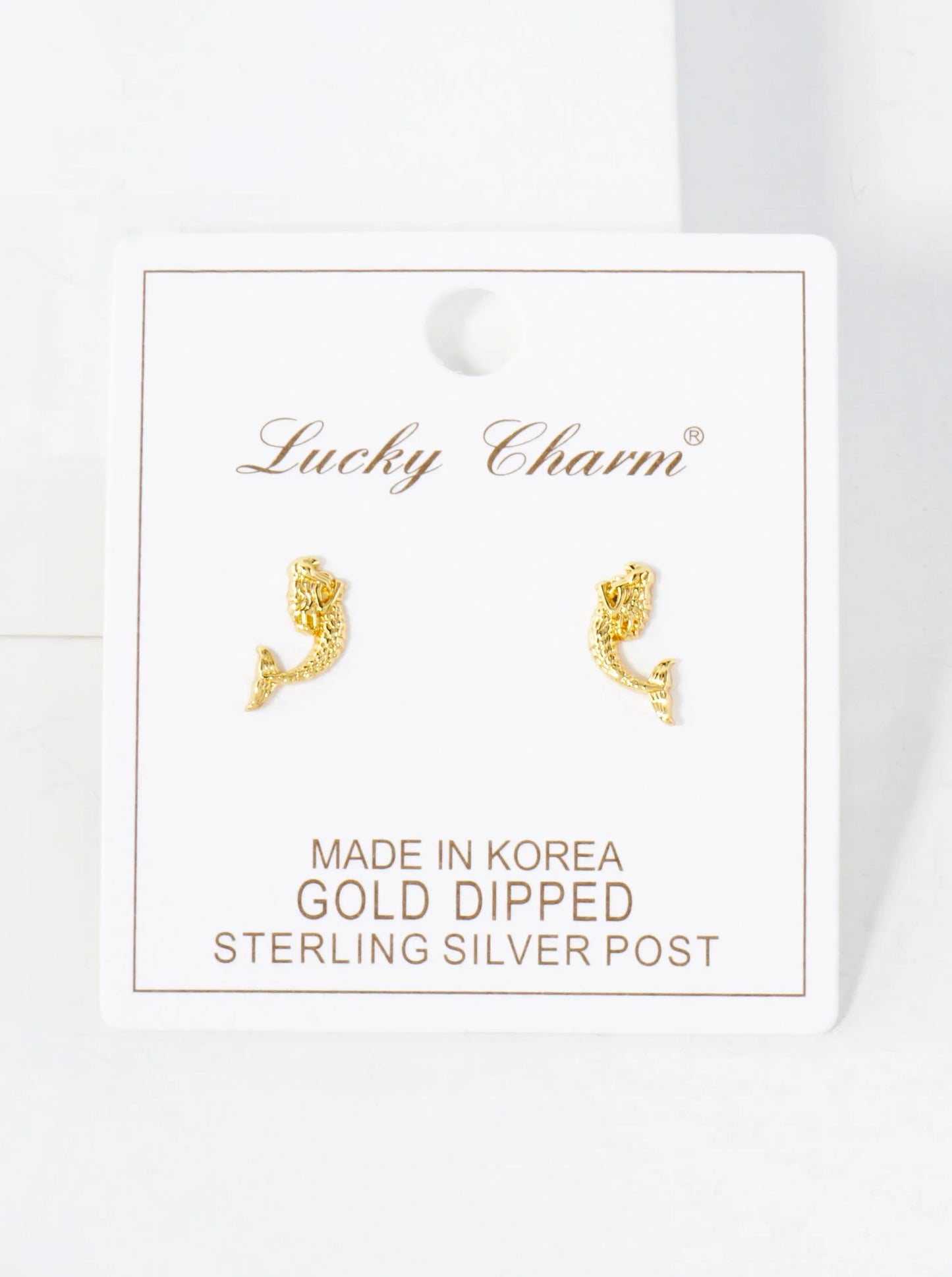 12mm Sea-Life Mermaid 18K-Gold-Dipped Polished Brass Stud Earrings