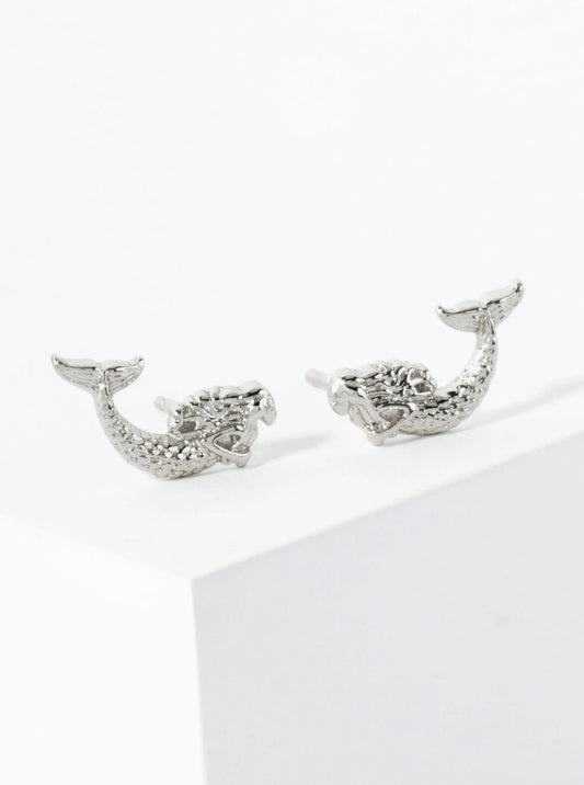 12mm Sea-Life Mermaid 18K-Gold-Dipped Polished Brass Stud Earrings