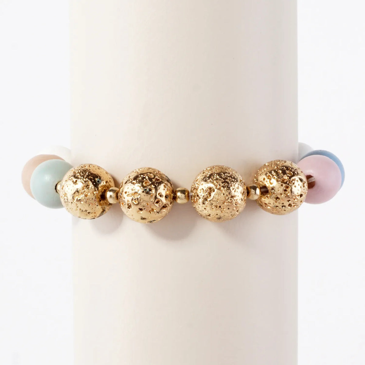 12mm Wood And Metallic Lava Bead Accent Stretch Bracelet