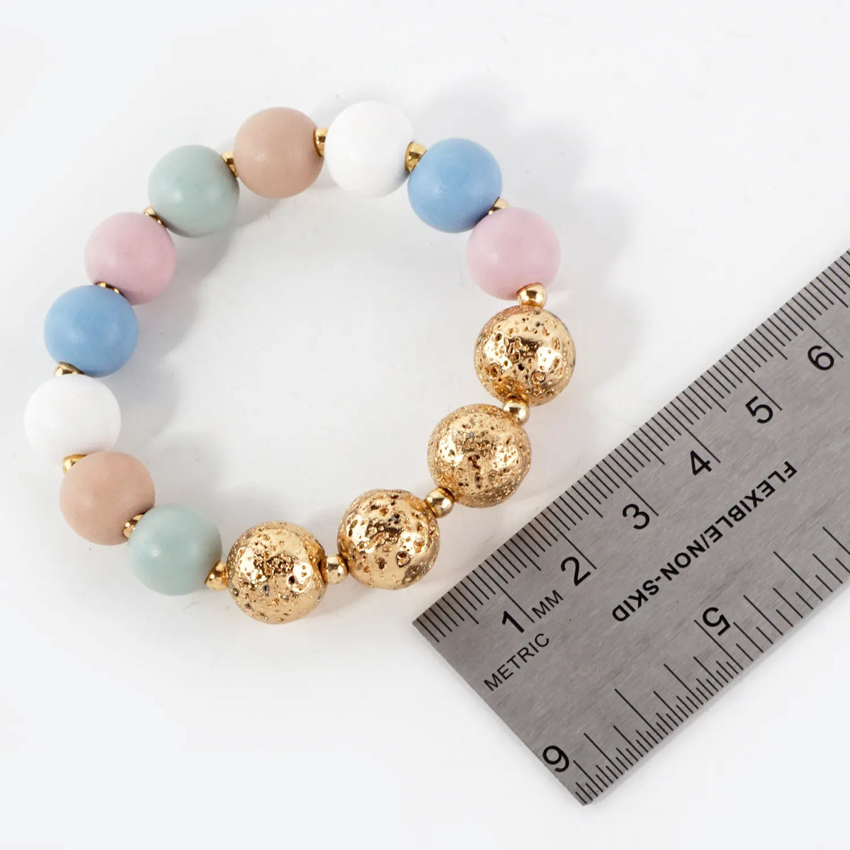 12mm Wood And Metallic Lava Bead Accent Stretch Bracelet