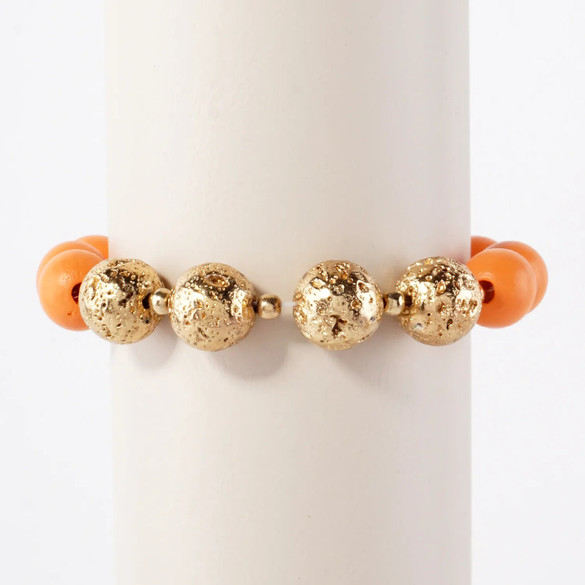 12mm Wood And Metallic Lava Bead Accent Stretch Bracelet