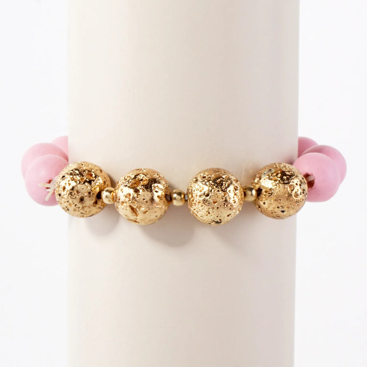 12mm Wood And Metallic Lava Bead Accent Stretch Bracelet