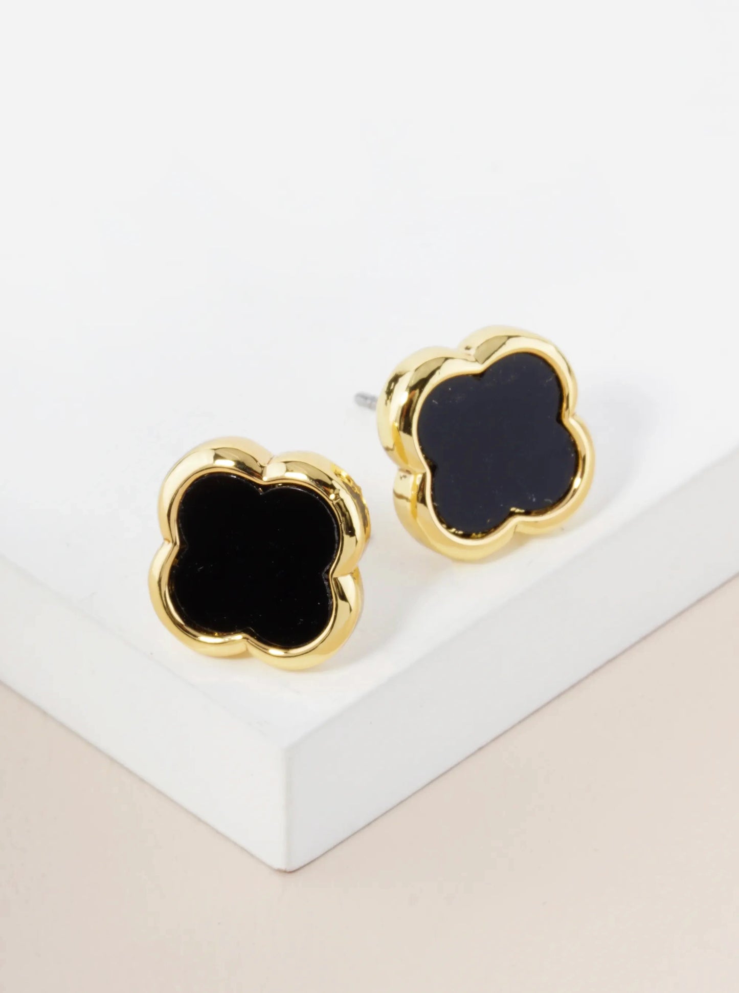 13mm Brass Quatrefoil Button Stud Earrings