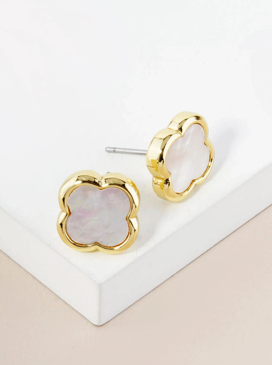 13mm Brass Quatrefoil Button Stud Earrings