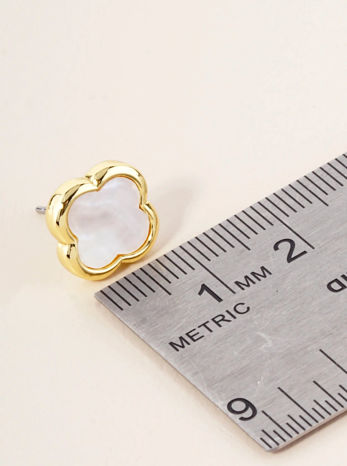 13mm Brass Quatrefoil Button Stud Earrings