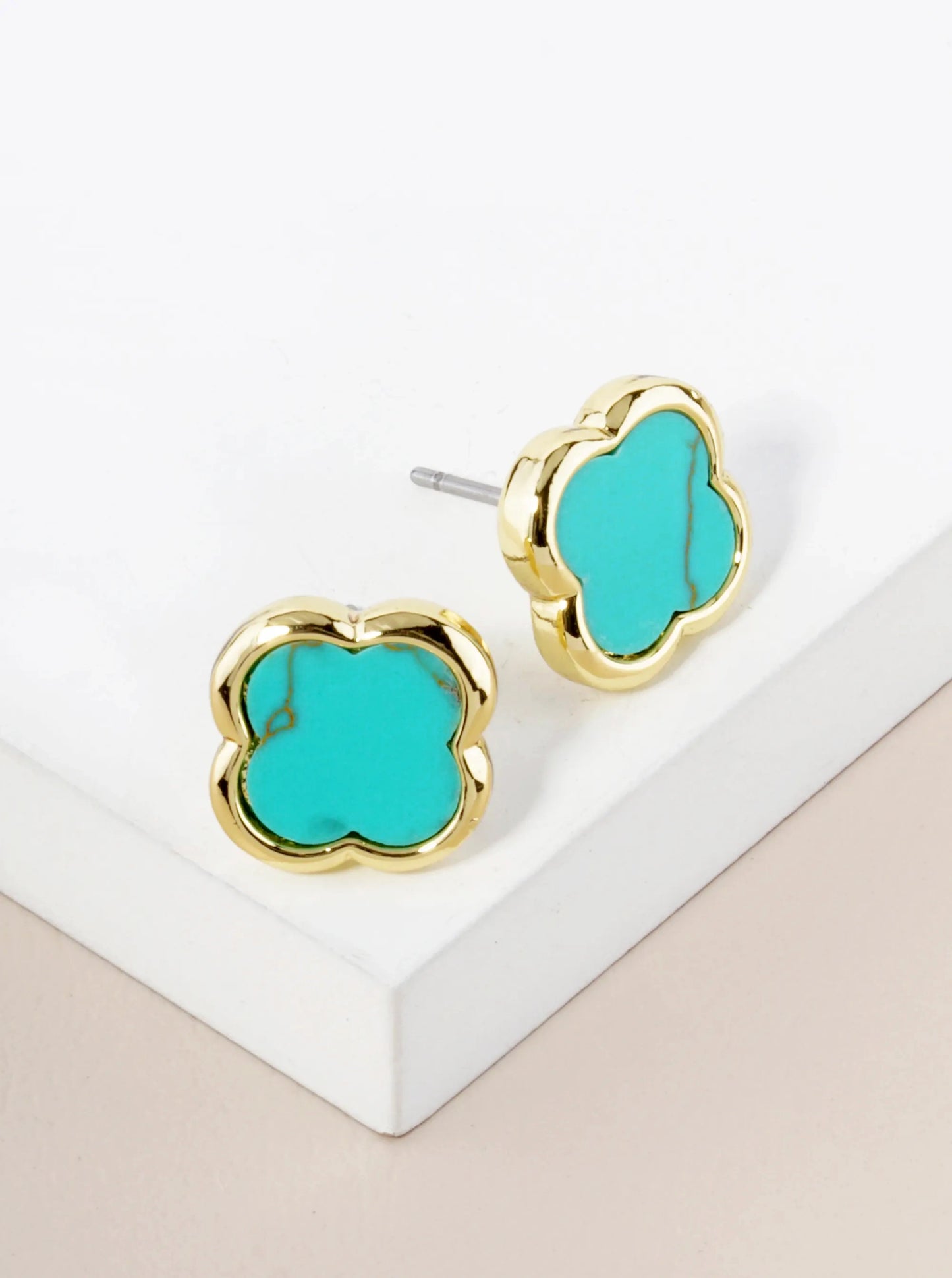 13mm Brass Quatrefoil Button Stud Earrings