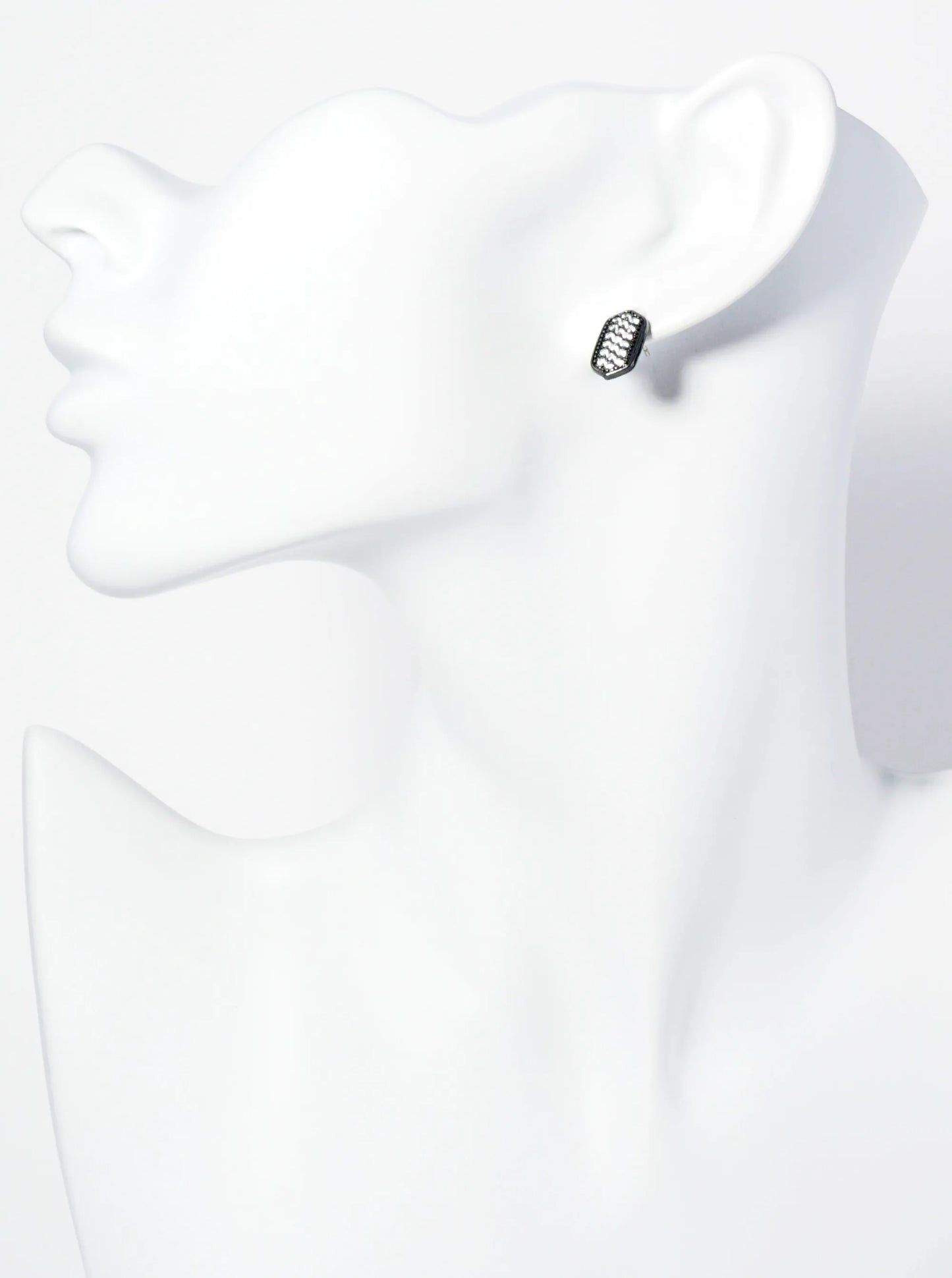 13mm Pave Set CZ Elongated Hexagon Stud Earrings