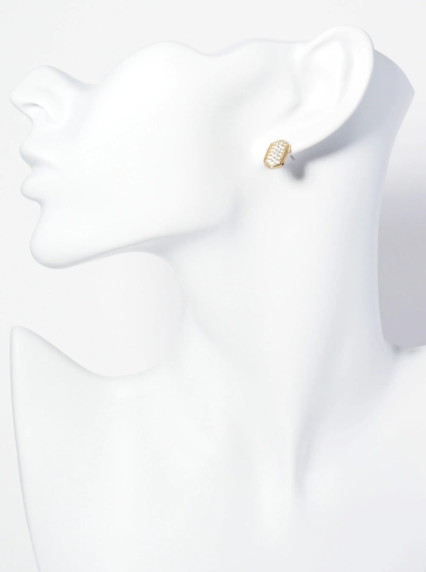 13mm Pave Set CZ Elongated Hexagon Stud Earrings