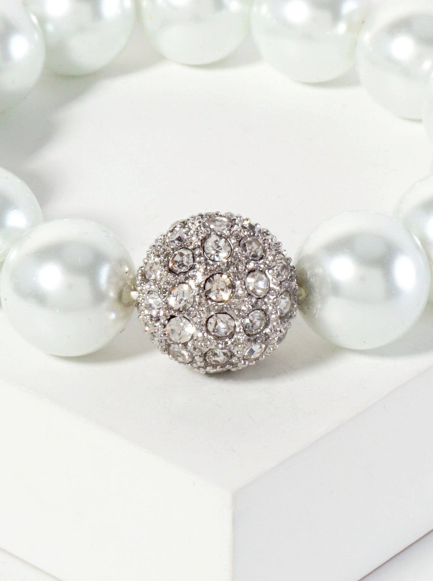 13mm Pearl-Beaded Stretch Bracelet With 16mm Crystal-Pave Ball Accent