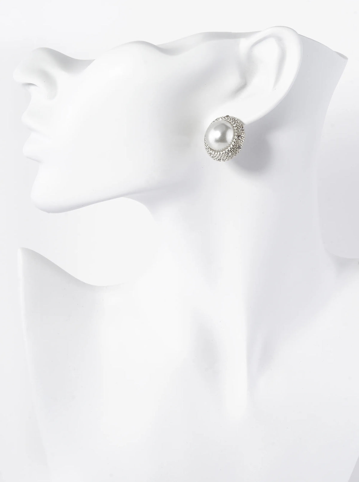13mm Pearl Crystal Pave Round Stud Earrings