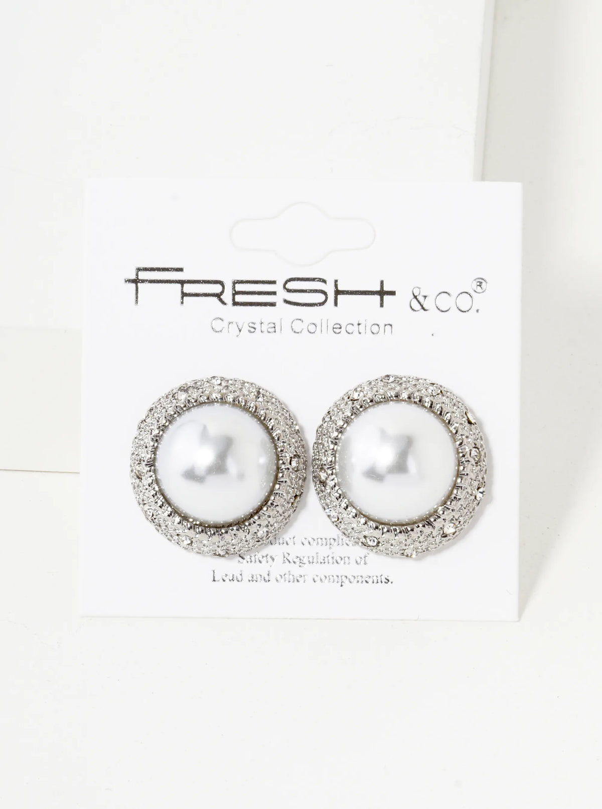 13mm Pearl Crystal Pave Round Stud Earrings