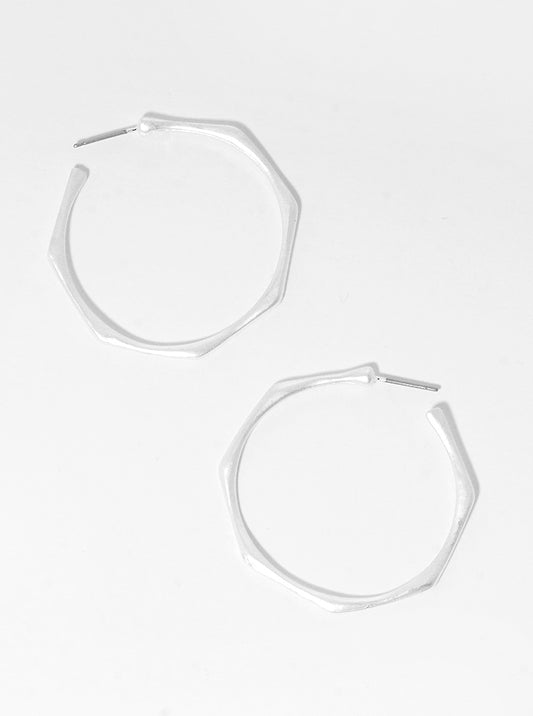 40mm Metal Faceted Hoop Earrings Matte Silver