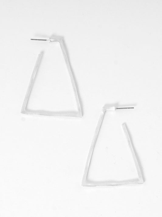 25mm Hammered Metal Trapezoid Hoop Earrings Matte Silver