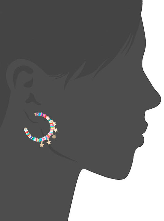 40mm Fimo Bead Star Charm Hoop Earrings Matte Gold-Mint