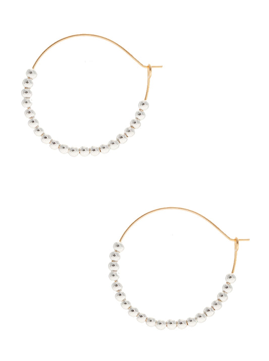 Metal Beaded Wire Round Hoop Earrings Silver-gold