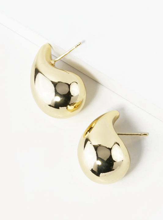 14K Gold Dipped 1 Inch 3D Hollow Puffy Teardrop Stud Earrings