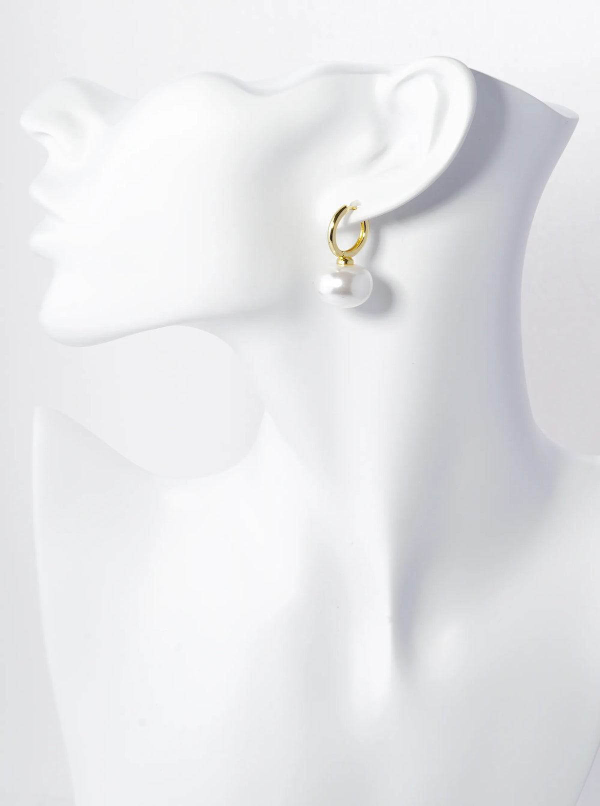 14K Gold Dipped 10mm Pearl Drop 13mm Huggie Hoop Earrings