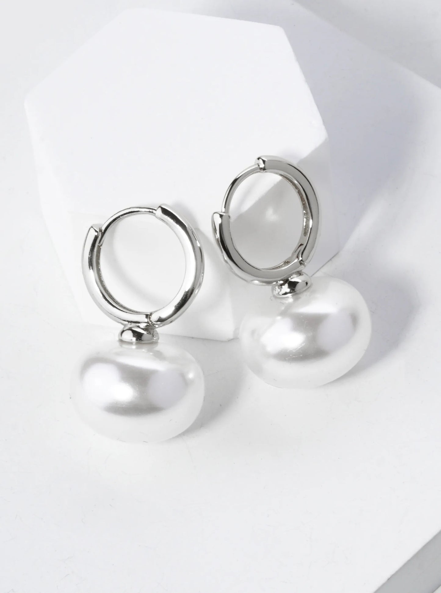 14K Gold Dipped 10mm Pearl Drop 13mm Huggie Hoop Earrings