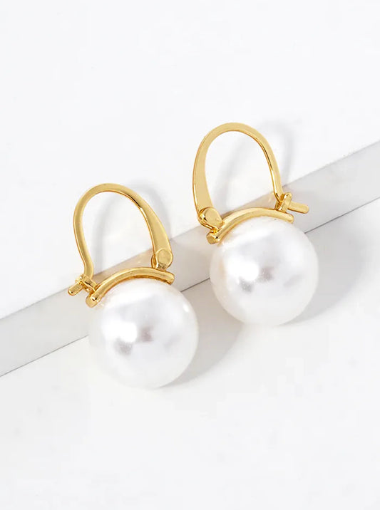 14K Gold Dipped 11mm Pearl Drop Pin Catch Earrings