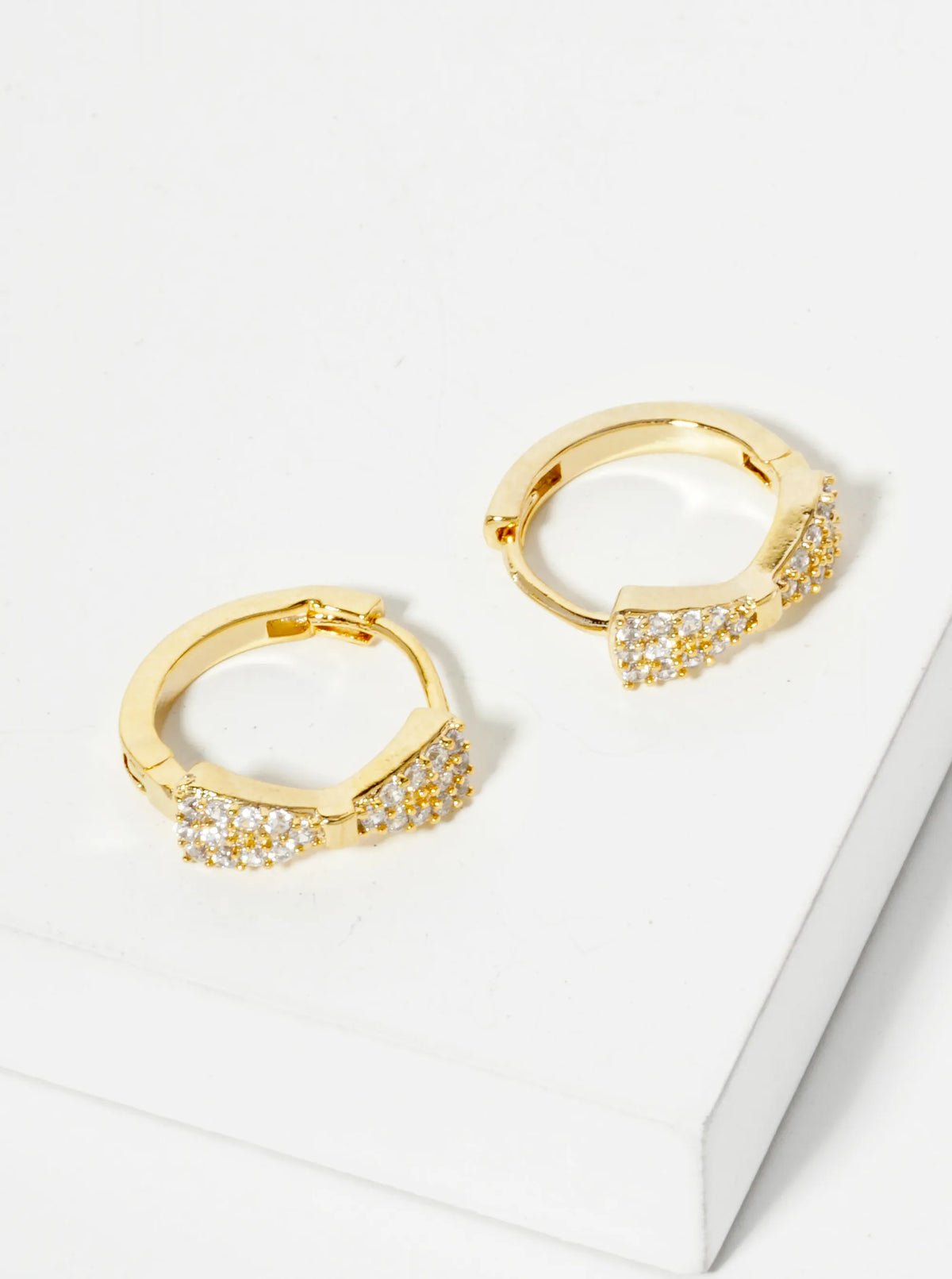 14K-Gold-Dipped 12mm Huggie Hoop Earrings With Micro Pave-Set CZ Ribbon Bow Accent