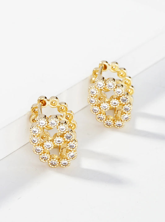 14K Gold Dipped 15mm CZ Stone Oval Huggie Hoop Earrings