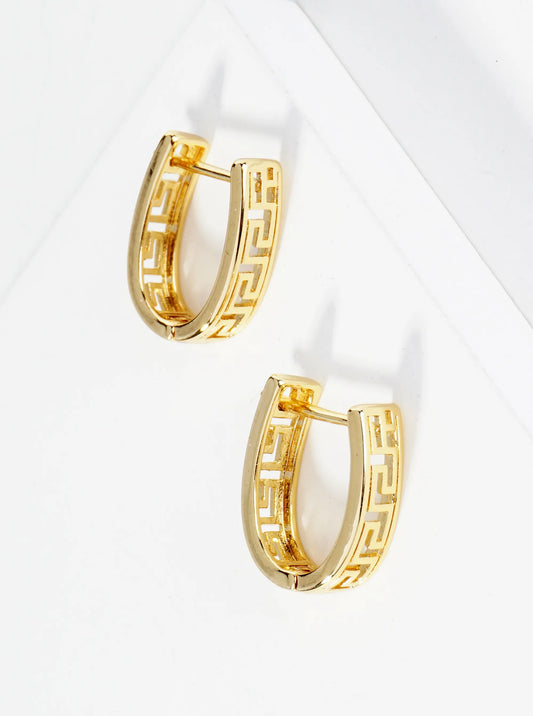 14K Gold Dipped 15mm Cutout Brass Oval Huggie Hoop Earrings