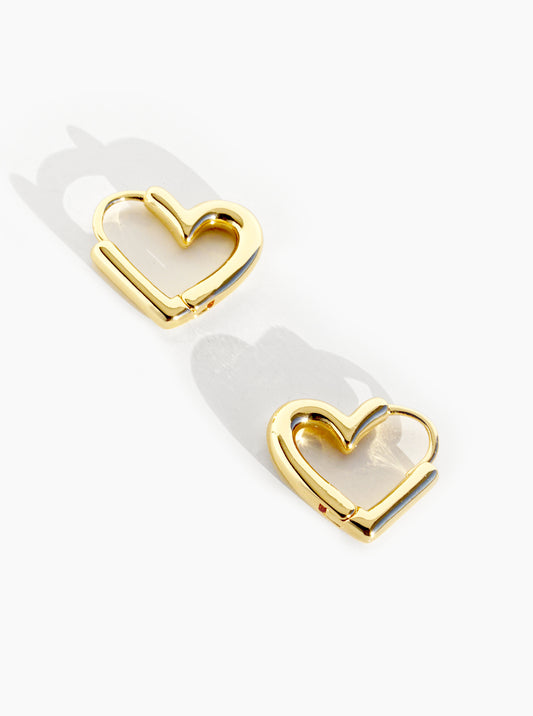 14K Gold Dipped 15mm Heart Shape Huggie Hoop Earrings