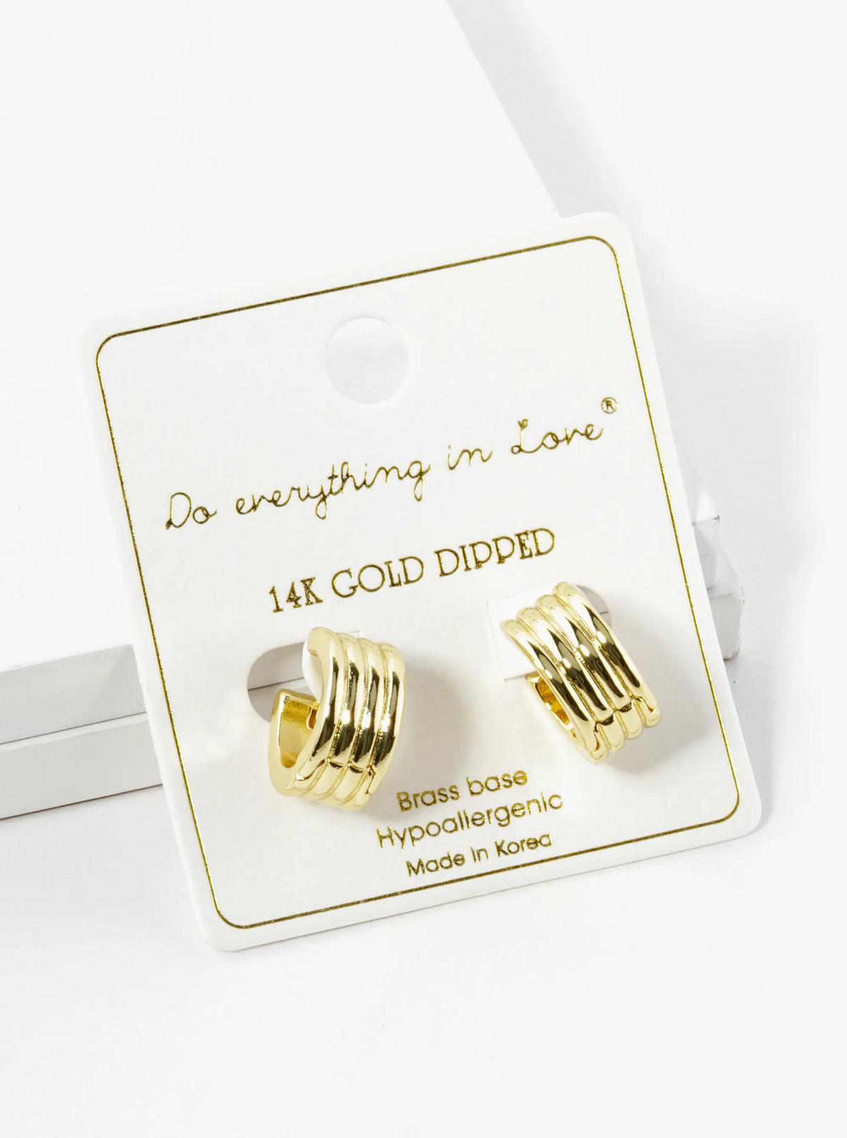 14K Gold Dipped 15mm Lined Huggie Hoop Earrings