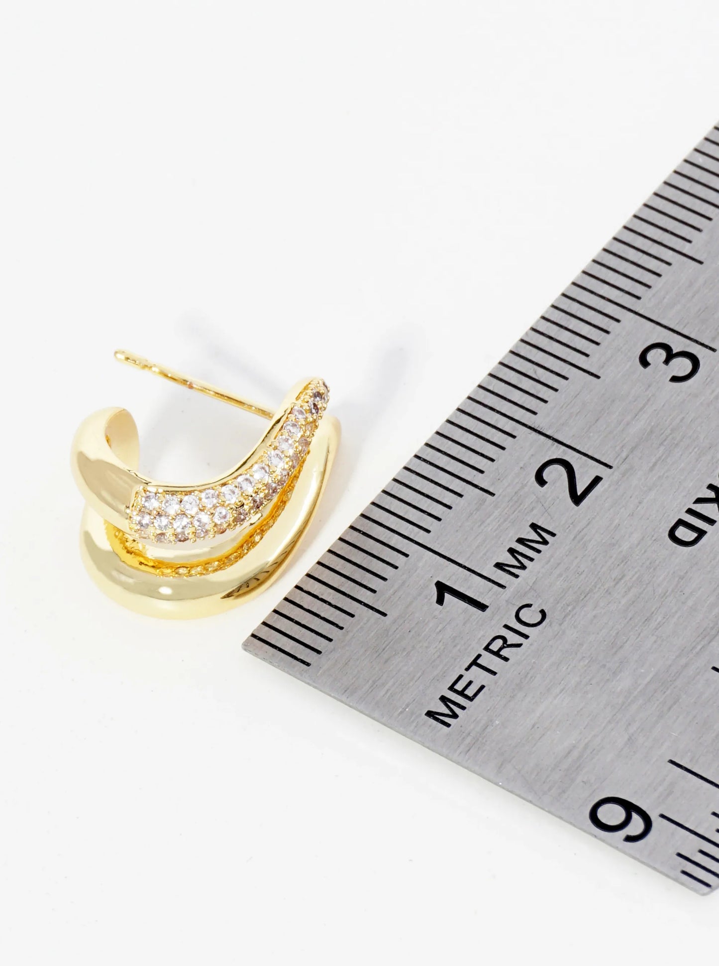 14K Gold Dipped 15mm Pave Set CZ Wavy Double Line Hoop Earrings