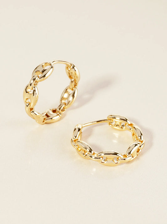 14K Gold Dipped 18mm Coffee Bean Chain Huggie Hoop Earrings