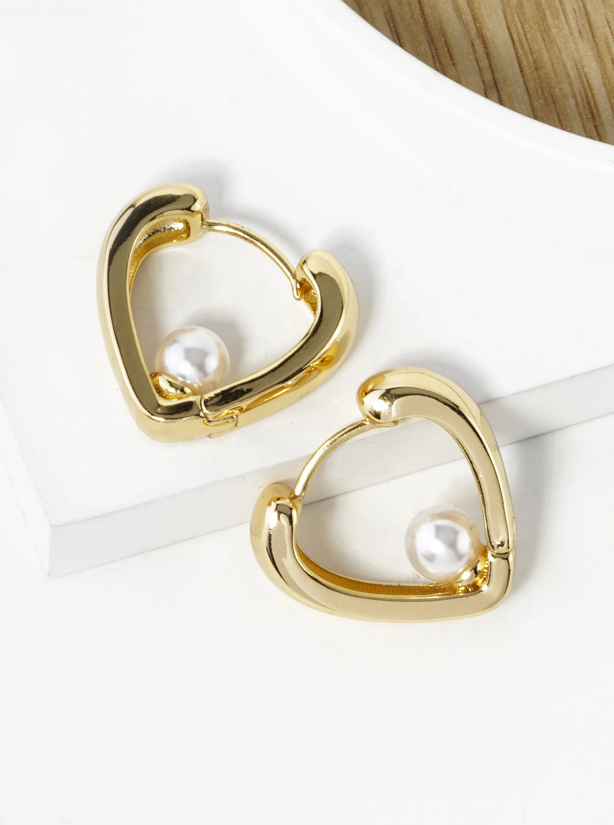 14K Gold Dipped 20mm Pearl In Heart Huggie Hoop Earrings