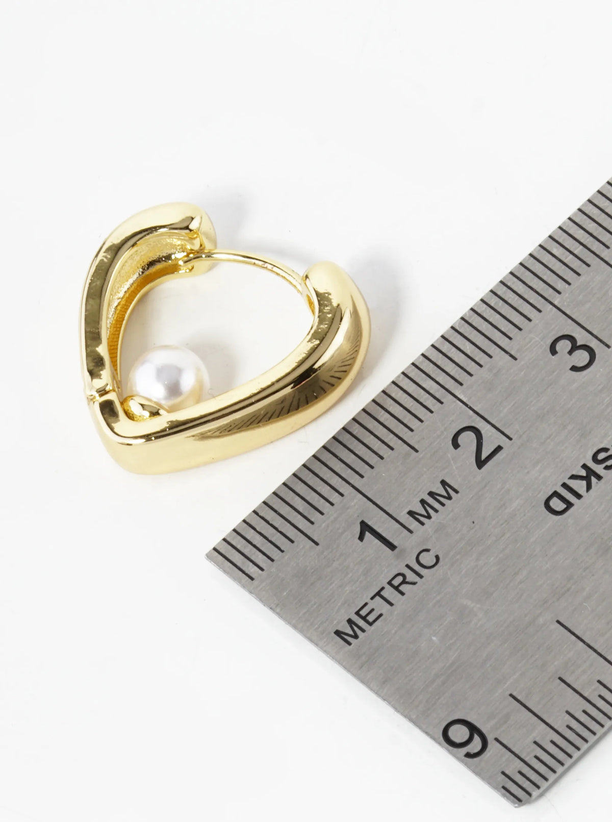 14K Gold Dipped 20mm Pearl In Heart Huggie Hoop Earrings
