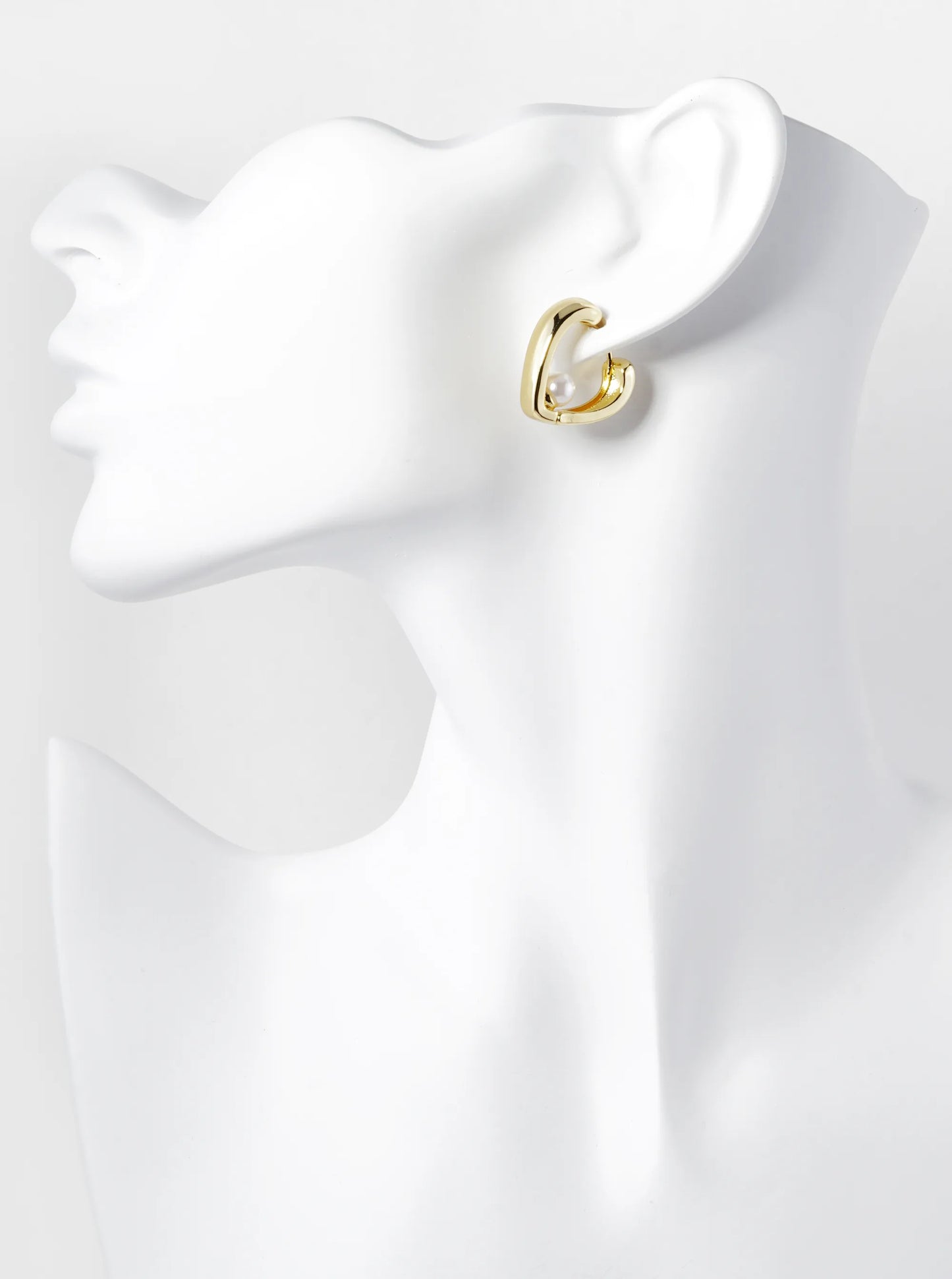 14K Gold Dipped 20mm Pearl In Heart Huggie Hoop Earrings