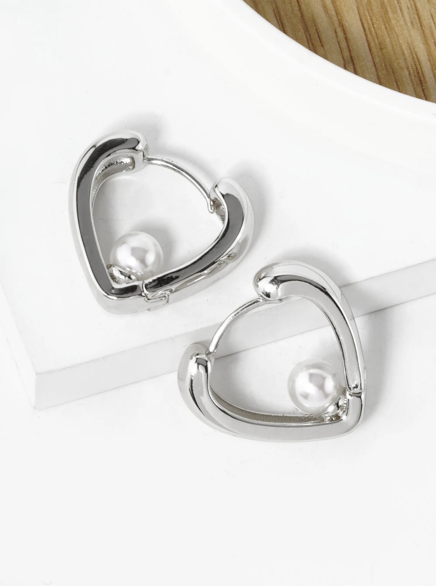 14K Gold Dipped 20mm Pearl In Heart Huggie Hoop Earrings