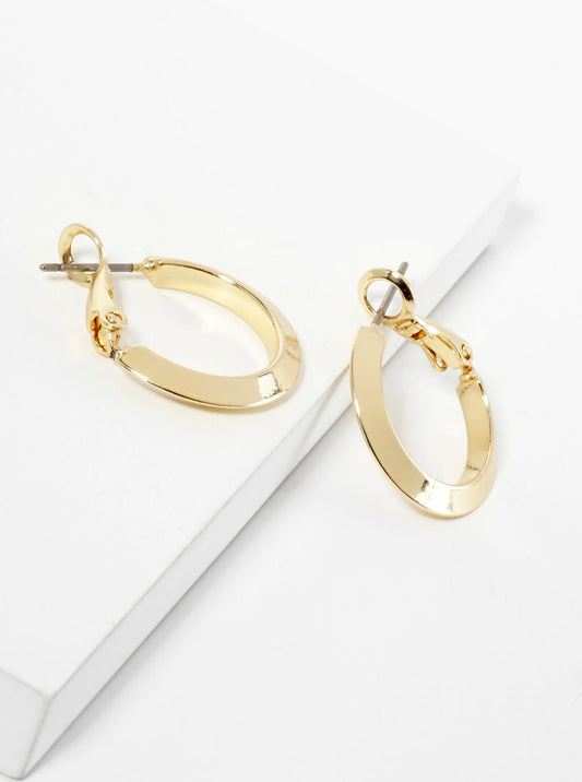 14K-Gold-Dipped 20mm Polished Brass Latch-Back Angled Hoop Earrings