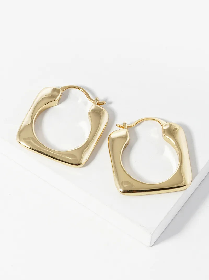 14K Gold Dipped 20mm Square Latch Back Hoop Earrings