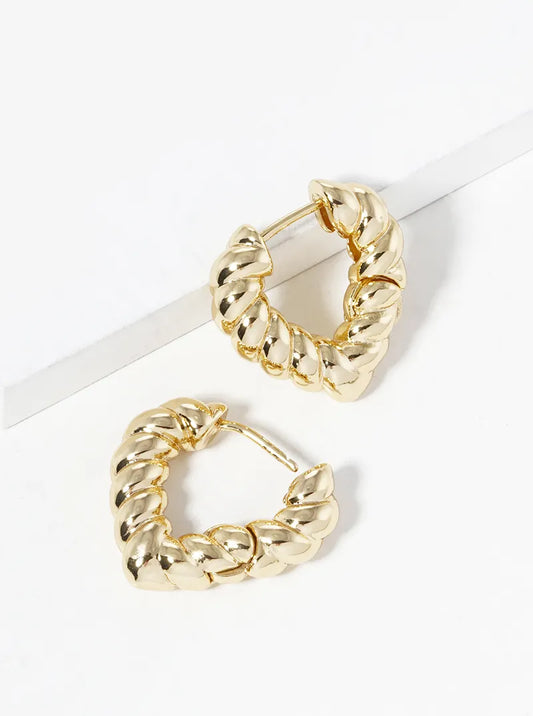 14K Gold Dipped 20mm Textured Heart Hinged Hoop Earrings