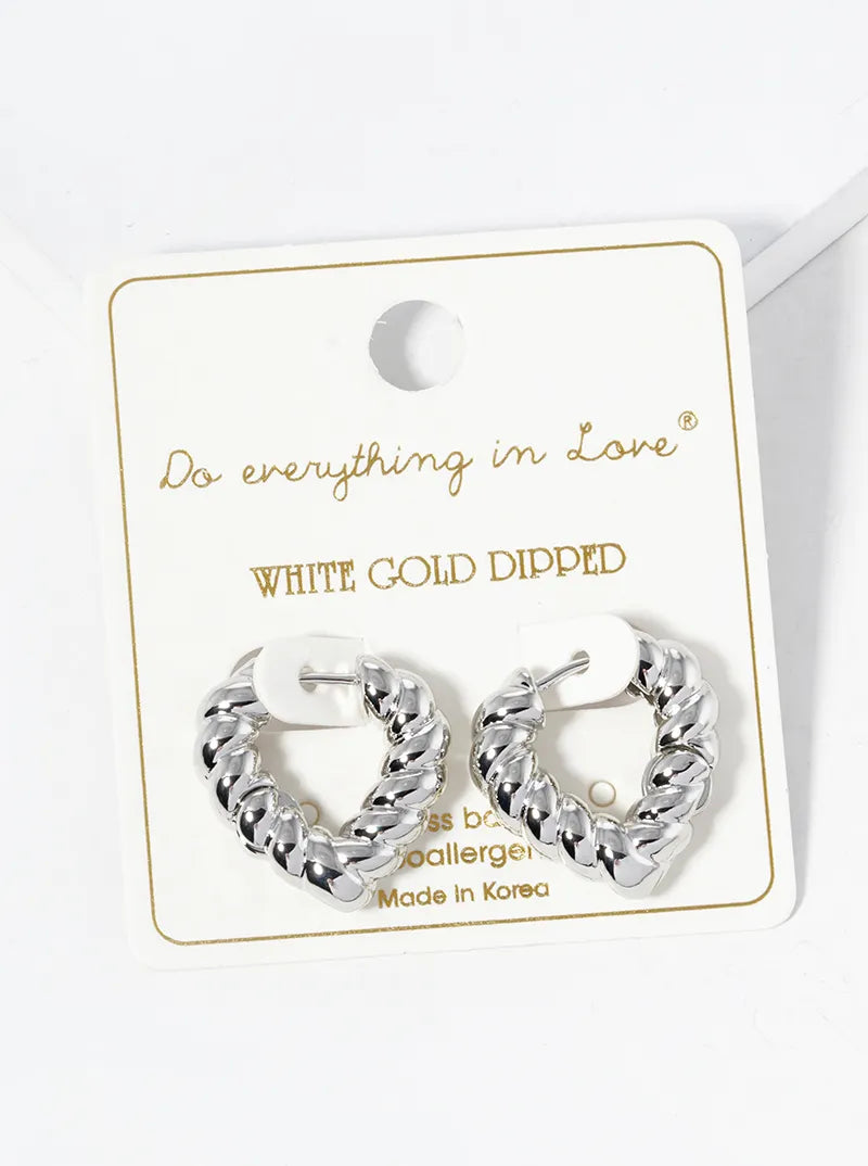 14K Gold Dipped 20mm Textured Heart Hinged Hoop Earrings