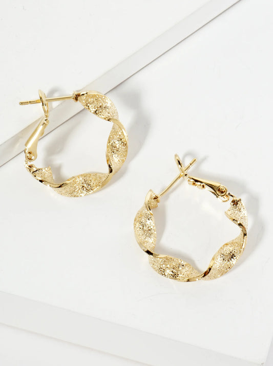 14K-Gold-Dipped 20mm Textured Twist Latch-Back Hoop Earrings