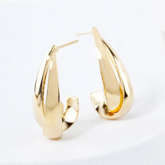 14K-Gold-Dipped 27mm Crossover Brass Push-Back Hoop Earrings