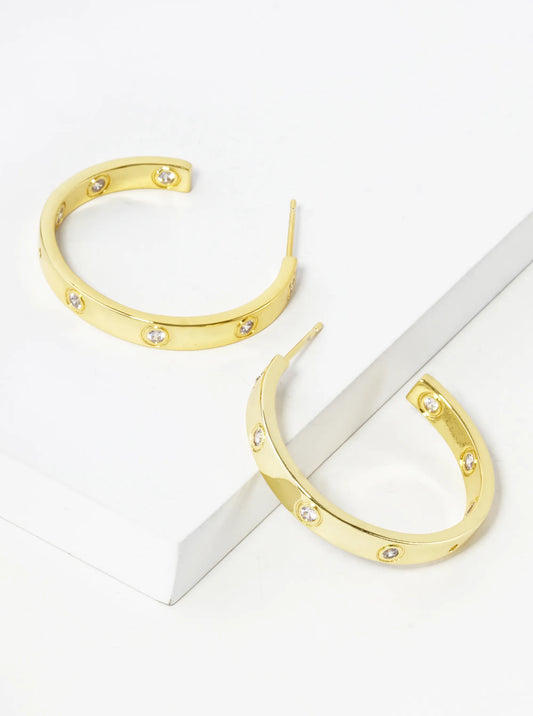 14K Gold Dipped 30mm Cubic Zirconia Open Hoop Earrings