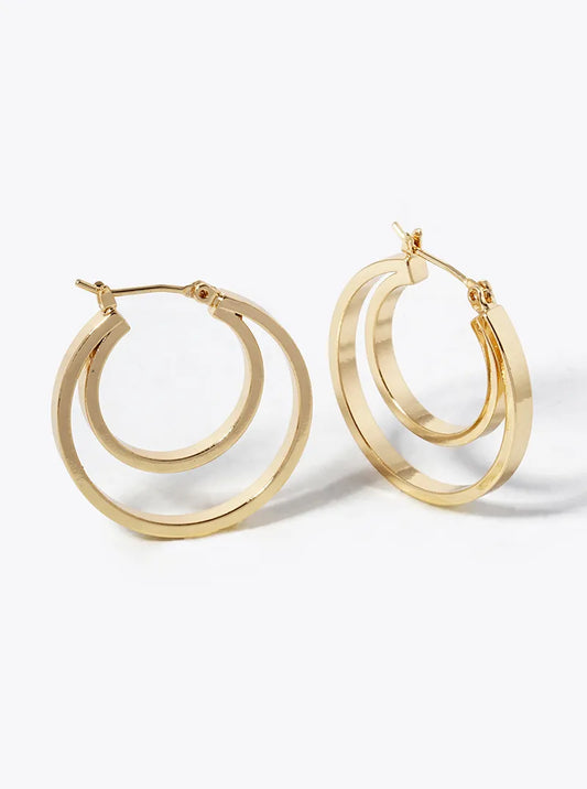 14K Gold Dipped 30mm Double Hoop Latch Back Earrings